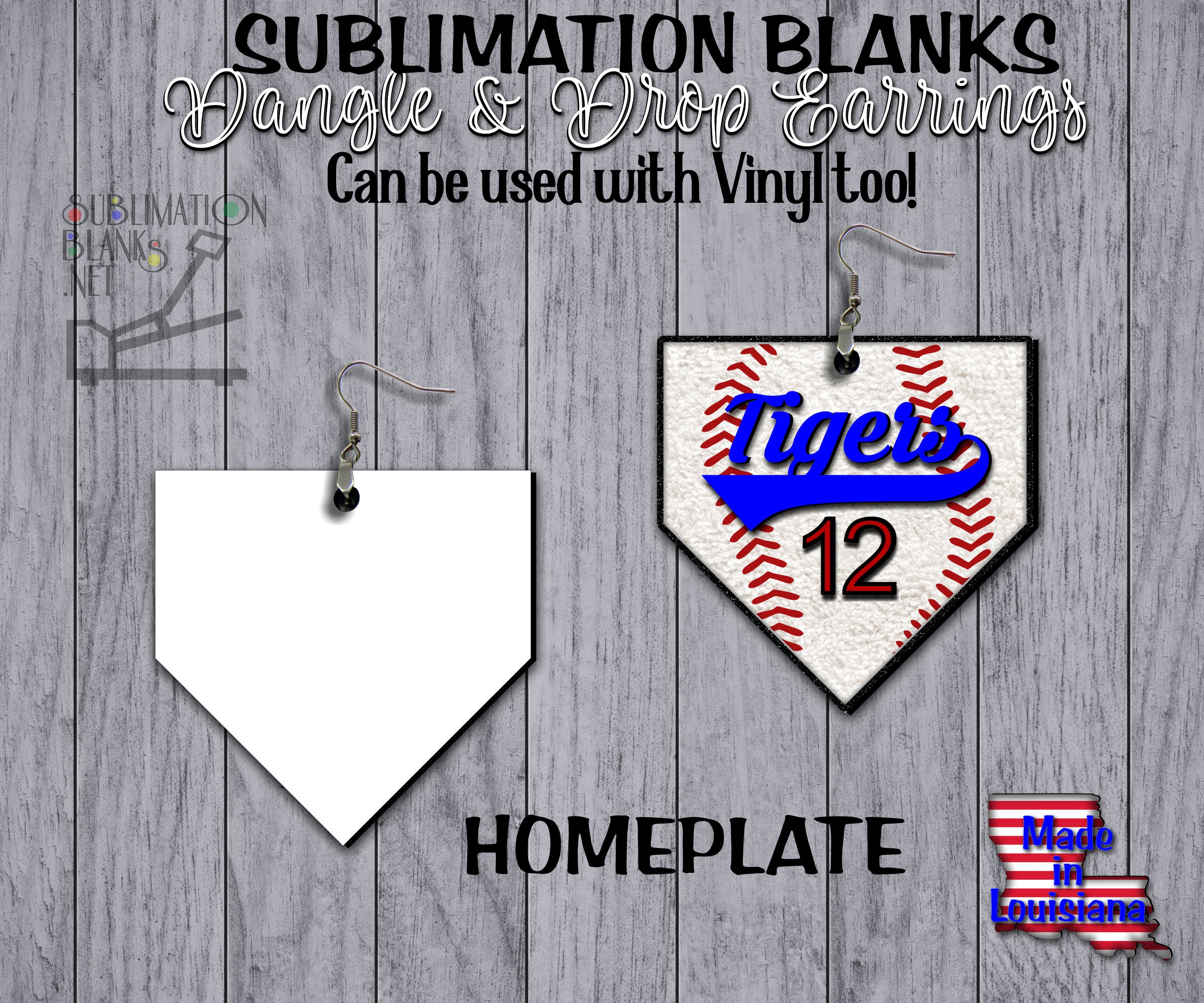 HOMEPLATE BASEBALL DANGLE Earrings Sublimation Blanks Softball Mom Coach Gifts