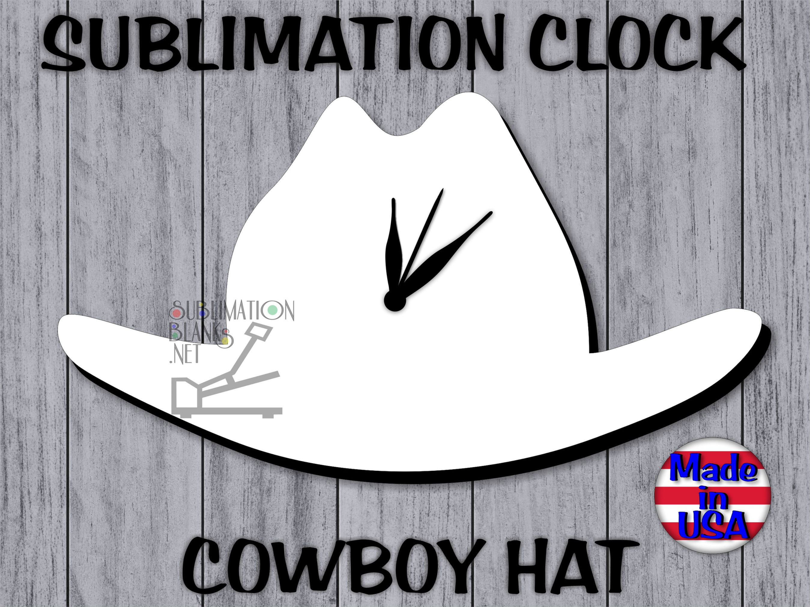 COWBOY HAT WESTERN DECOR CLOCK FACE Sublimation Blanks Unisub Mdf Hardboard