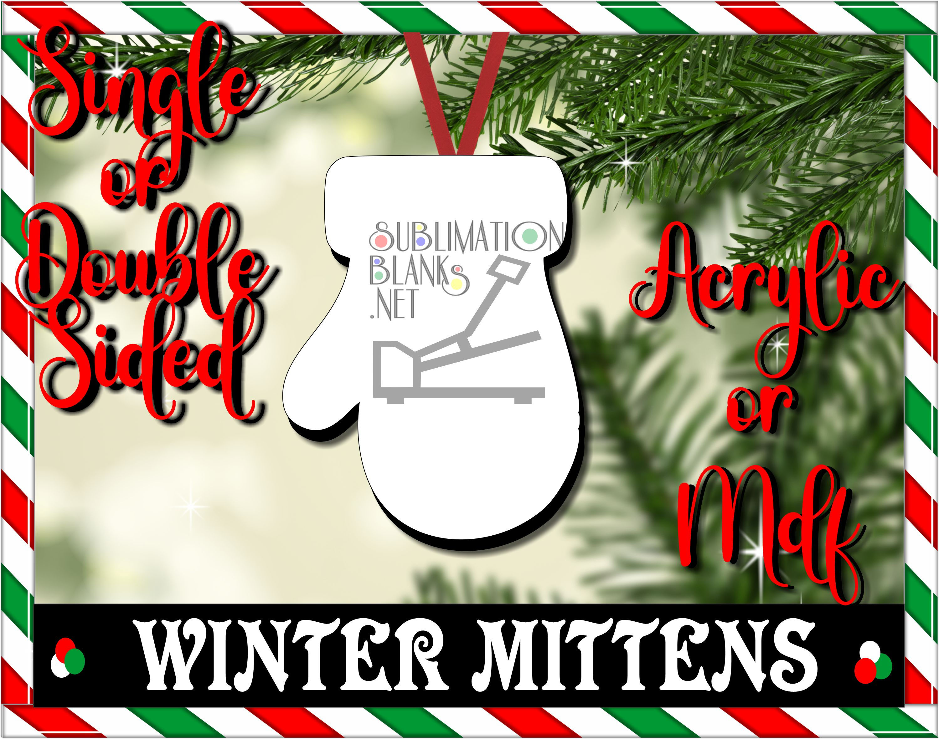 WINTER MITTENS GLOVE Christmas Ornaments Acrylic or Mdf, Single or Double