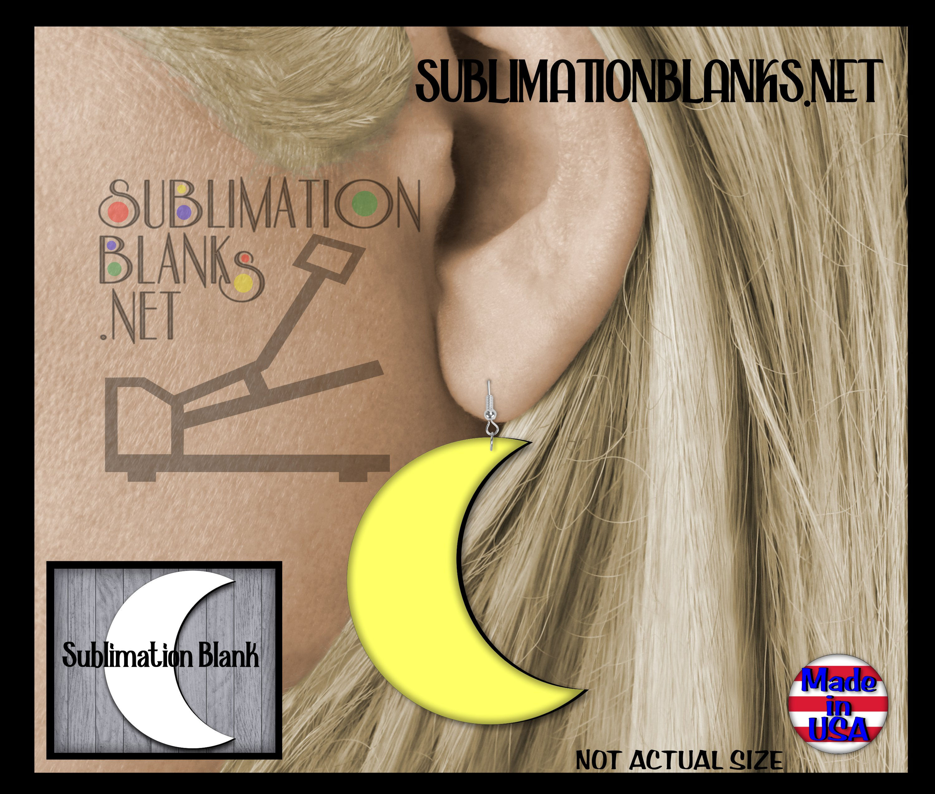CRESCENT MOON Dangle Earrings Sublimation Blanks Unisub Hardboard