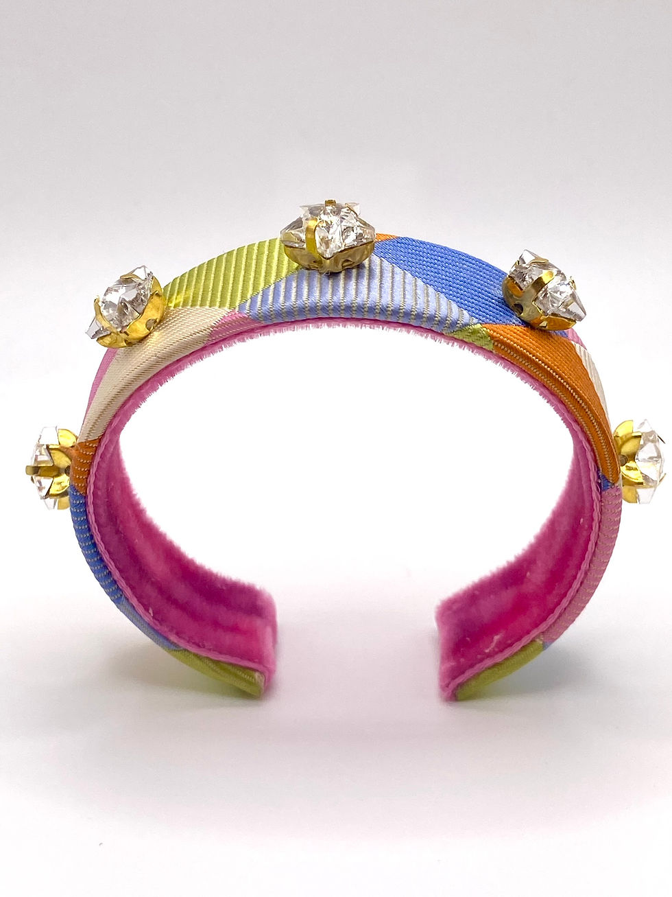 Thumbnail: Rhinestone star studded silk cuff bracelet made from an upcycled luxury silk tie