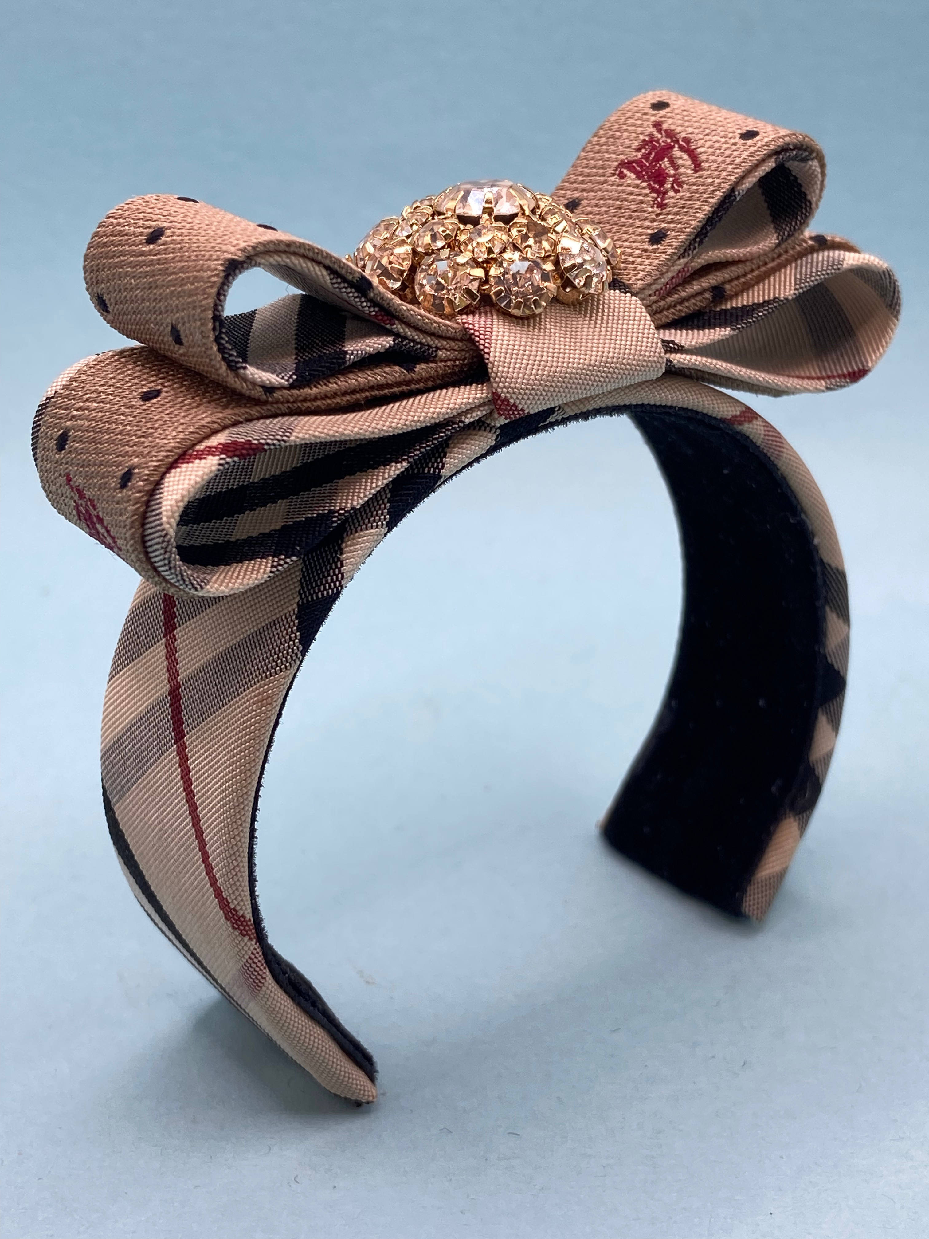 Black & tan plaid & polka dot cuff made from vintage silk Burberry ties