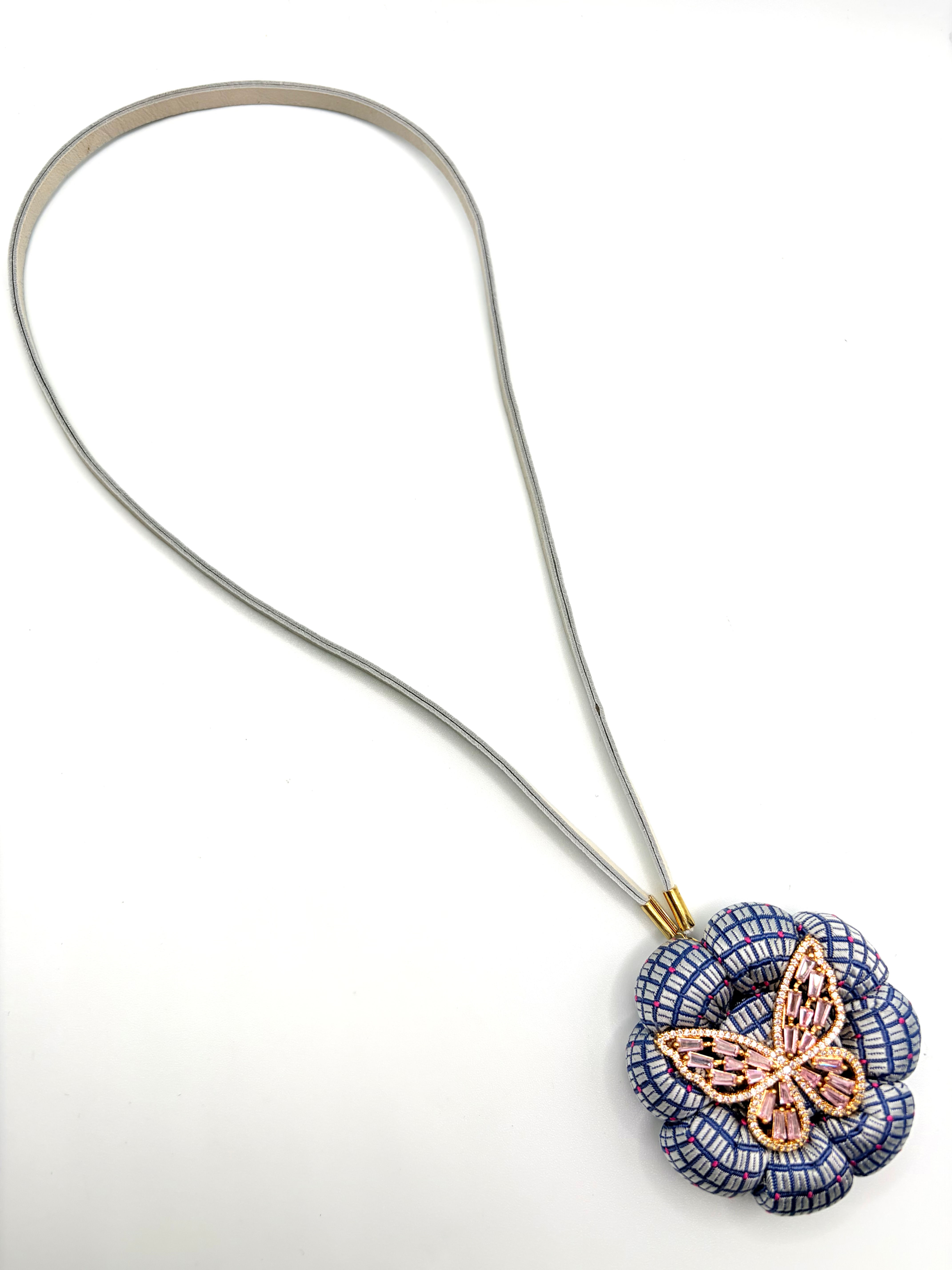Blue and pink butterfly bag charm made from a vintage Hermes silk tie