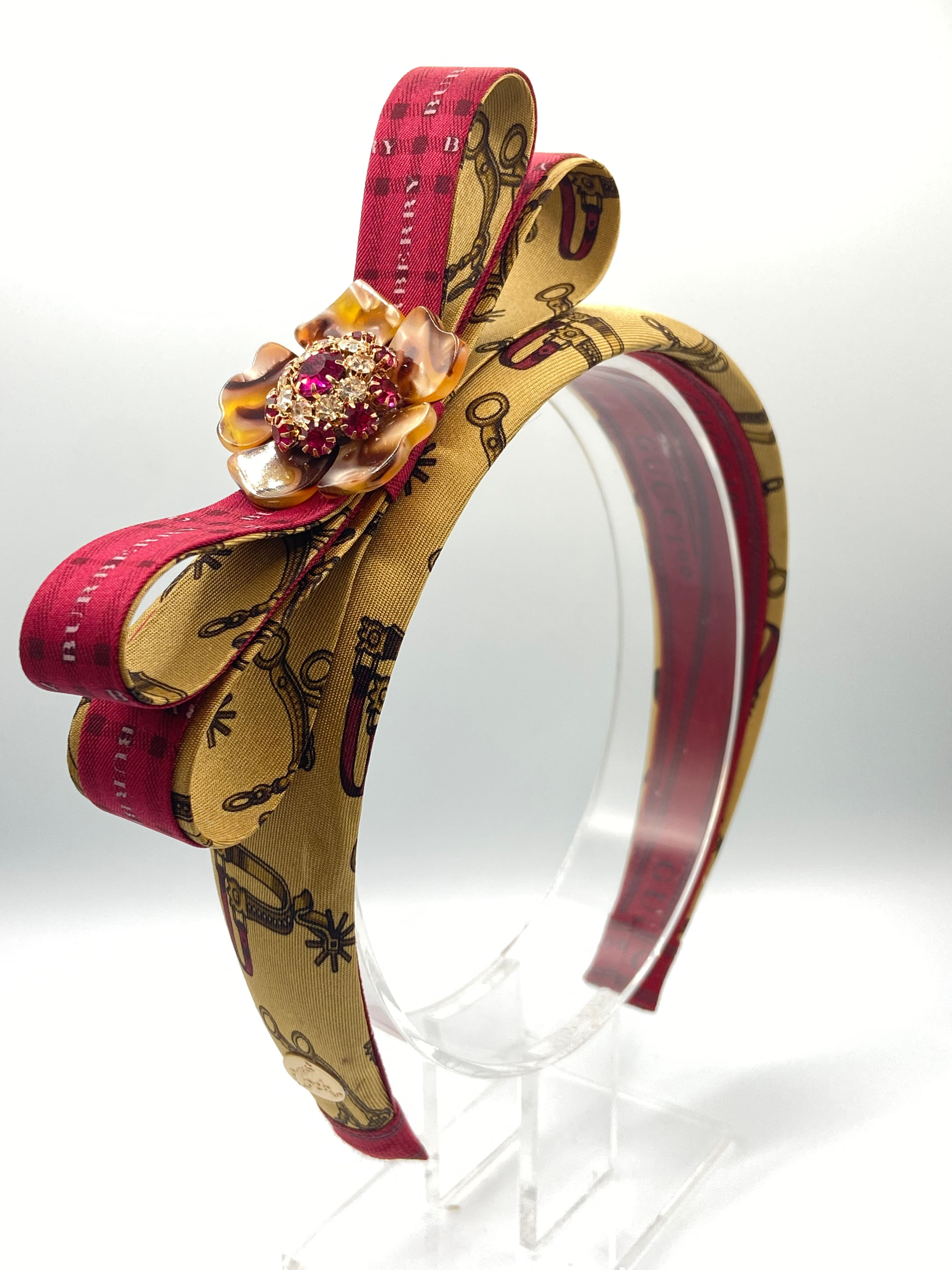 Spurs headband with tortoiseshell made from vintage Burberry & Gucci silk ties