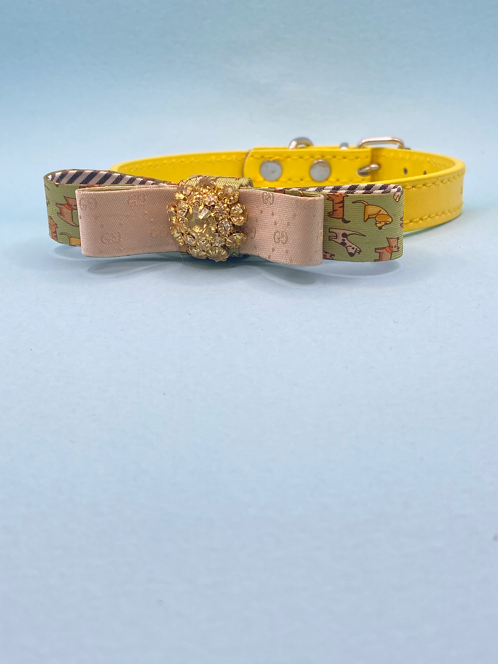 Thumbnail: Yellow couture collar with two bows made from vintage Chanel and Gucci ties.