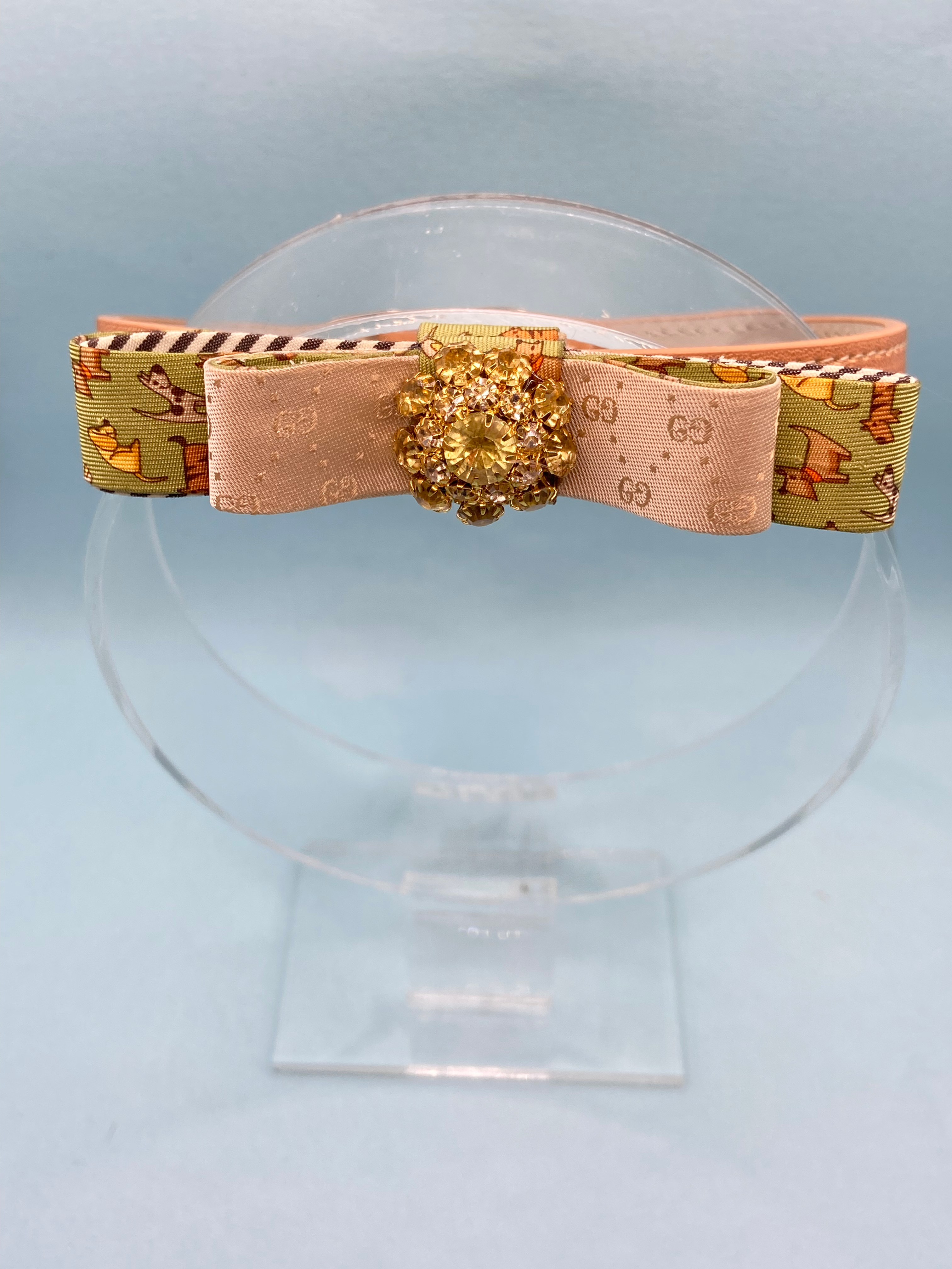 Green & tan pet couture collar made from vintage Gucci & Ferragamo silk ties