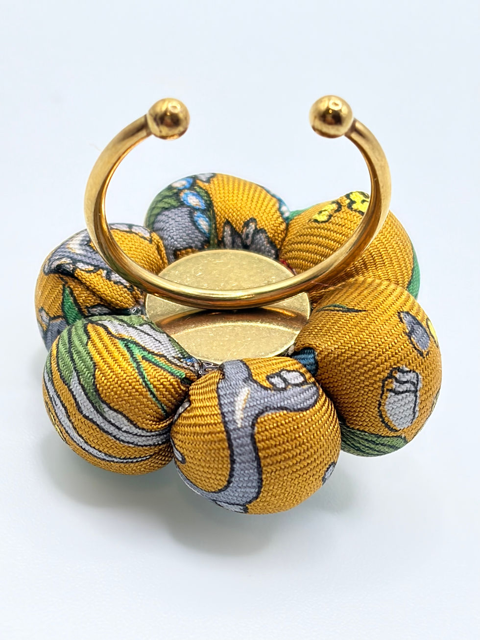 Thumbnail: Marine print pearl starfish ring made from vintage Gucci silk tie