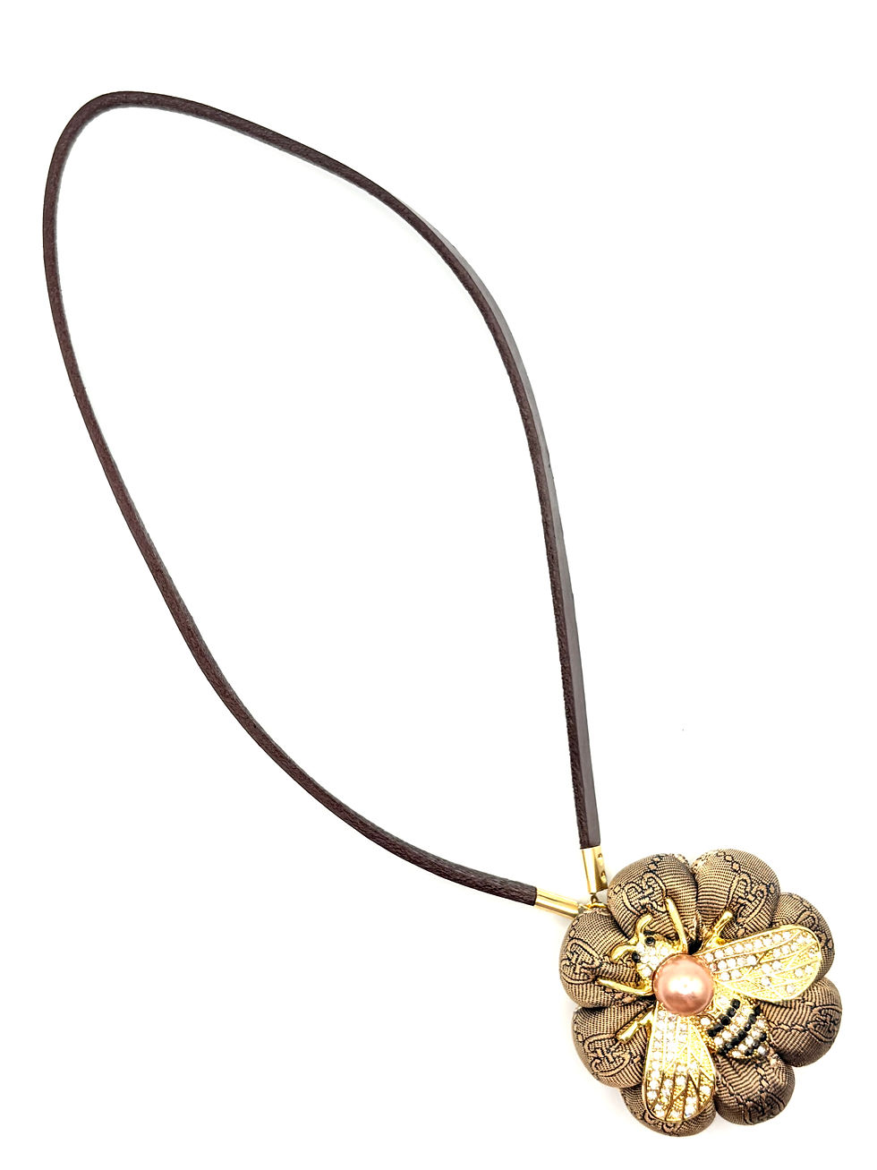 Thumbnail: Bronze GG print bee bag charm made from a vintage Gucci silk tie