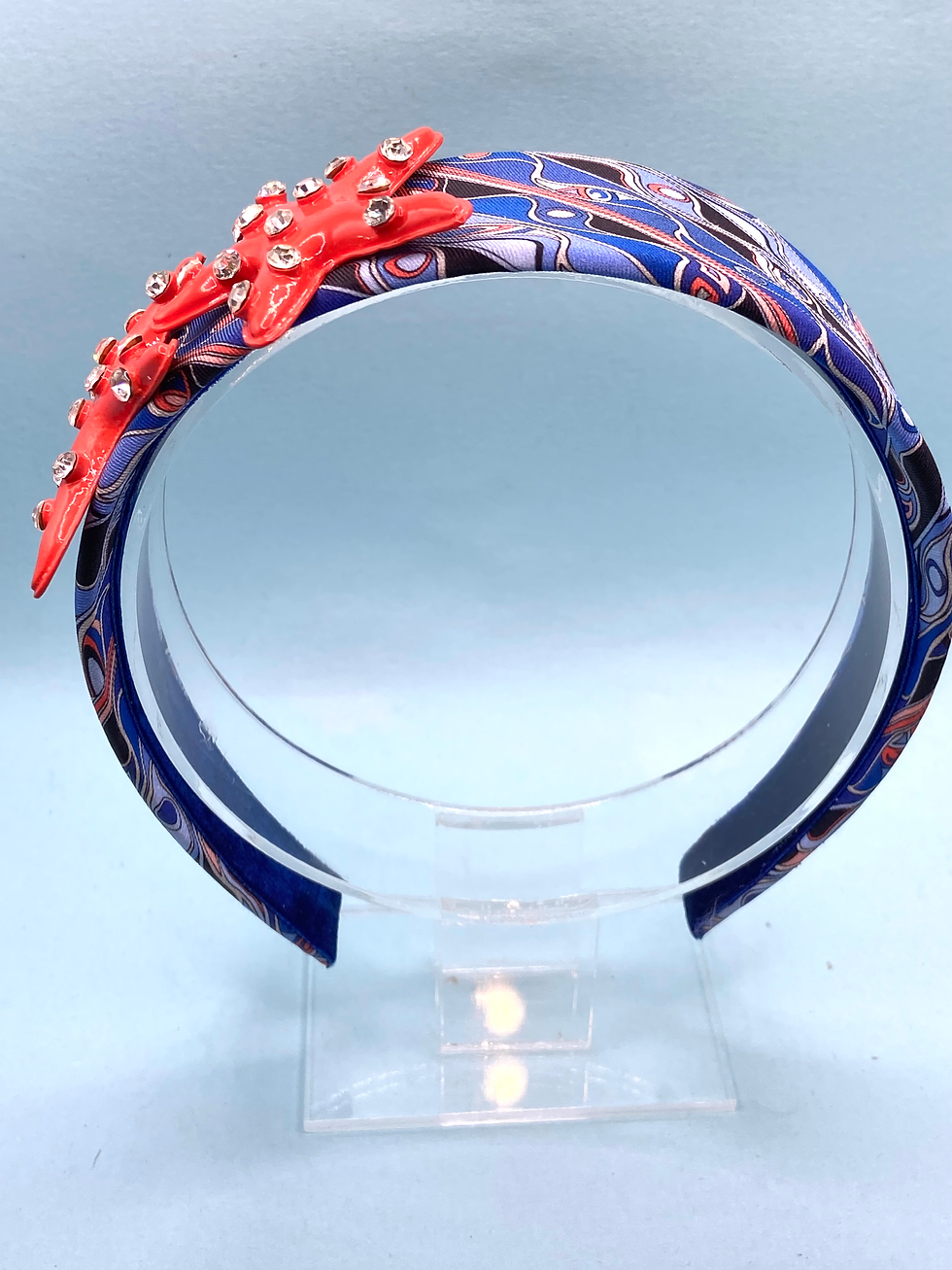 Thumbnail: Pucci swirl print headband with orange starfish made from a vintage Pucci tie