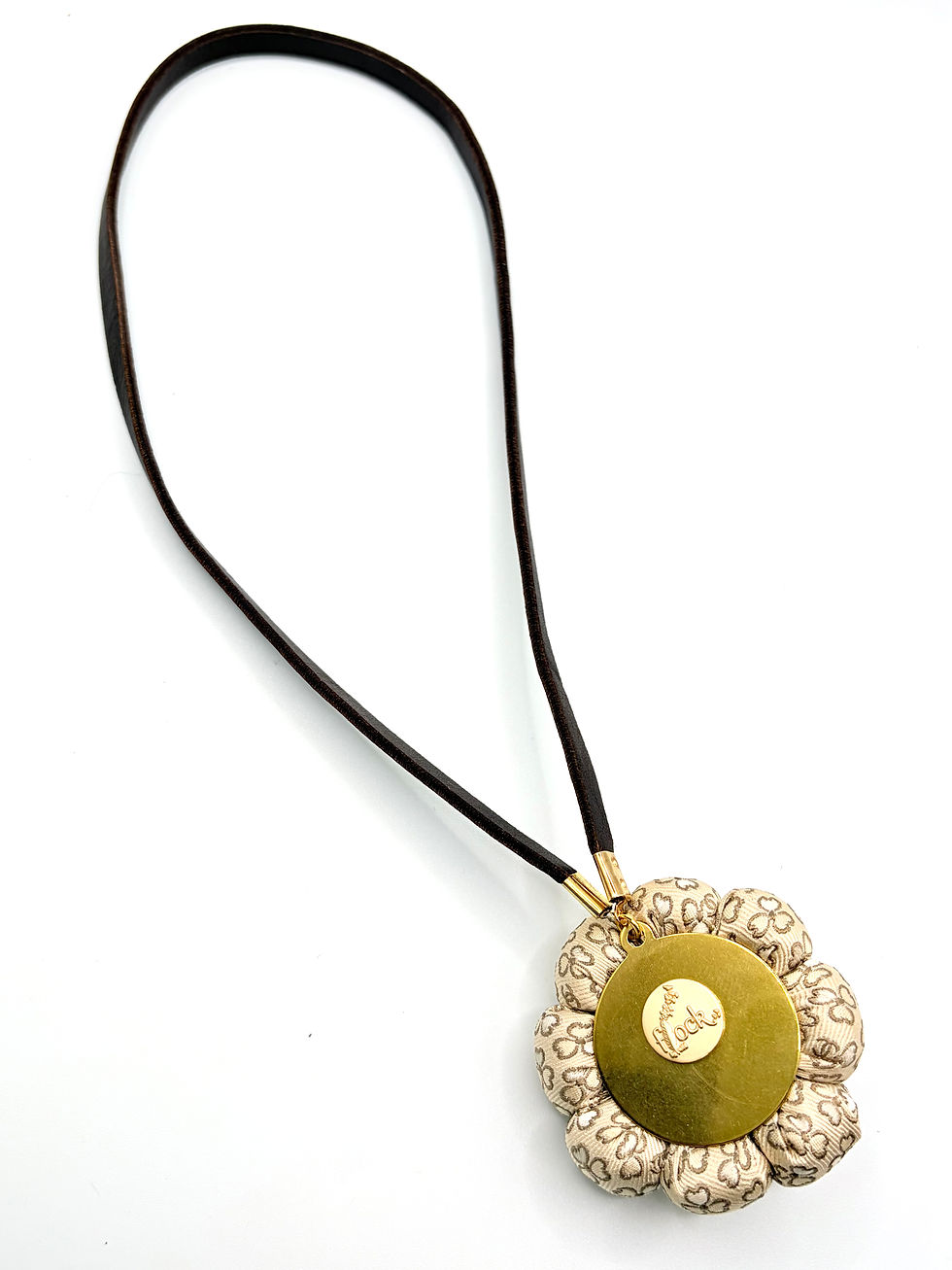 Thumbnail: Latte CC logo print puppy bag charm made from a vintage Chanel silk tie