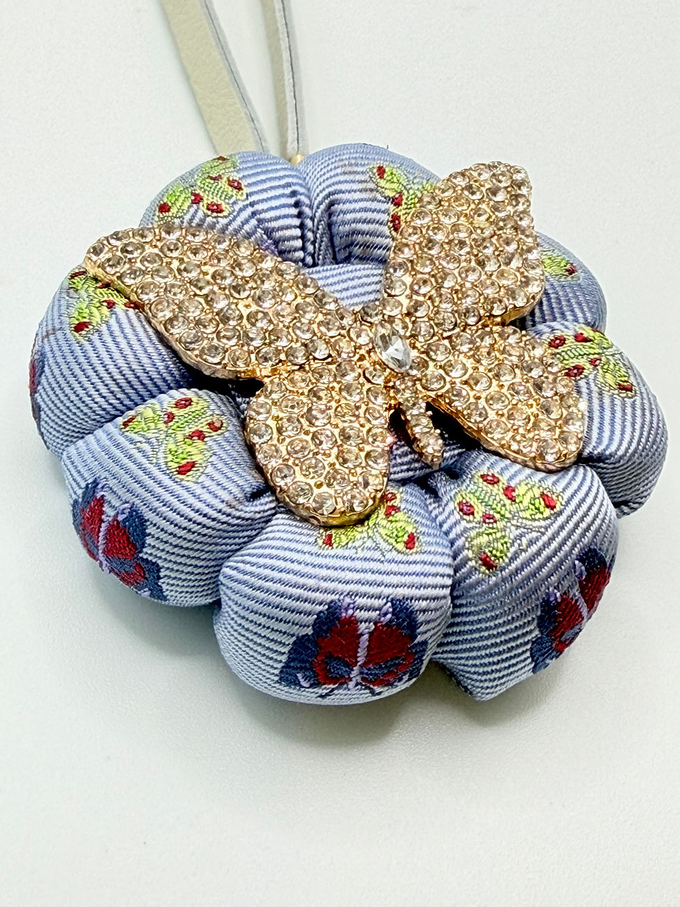 Thumbnail: Blue butterfly bag charm made from a vintage Gucci silk tie