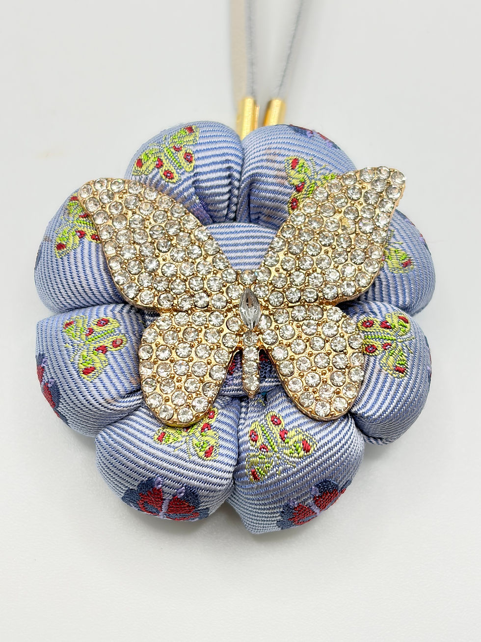 Thumbnail: Blue butterfly bag charm made from a vintage Gucci silk tie