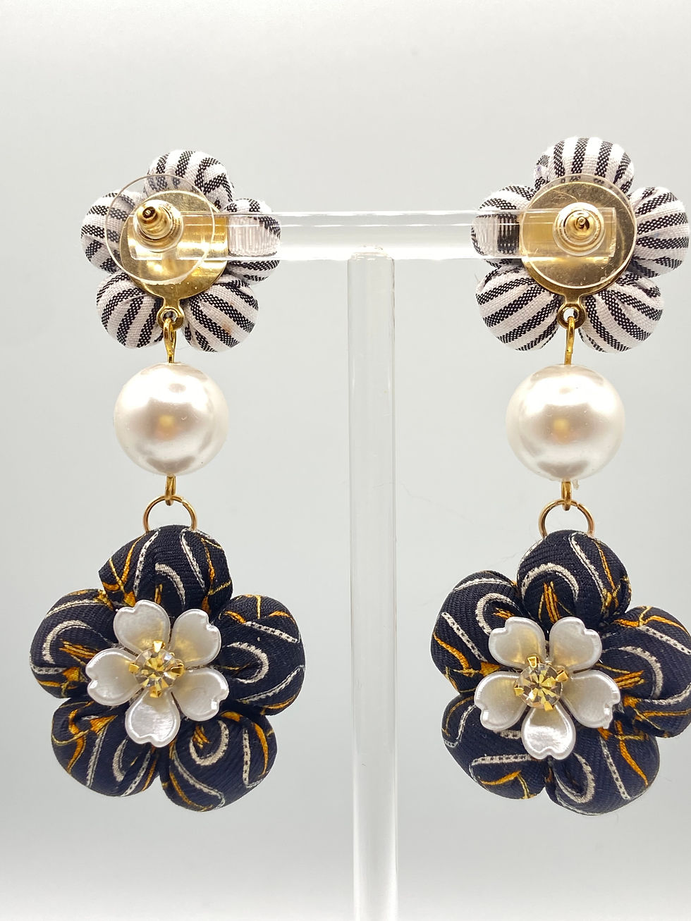 Thumbnail: Black, white & gold CC logo chandelier earrings made from a vintage Chanel tie