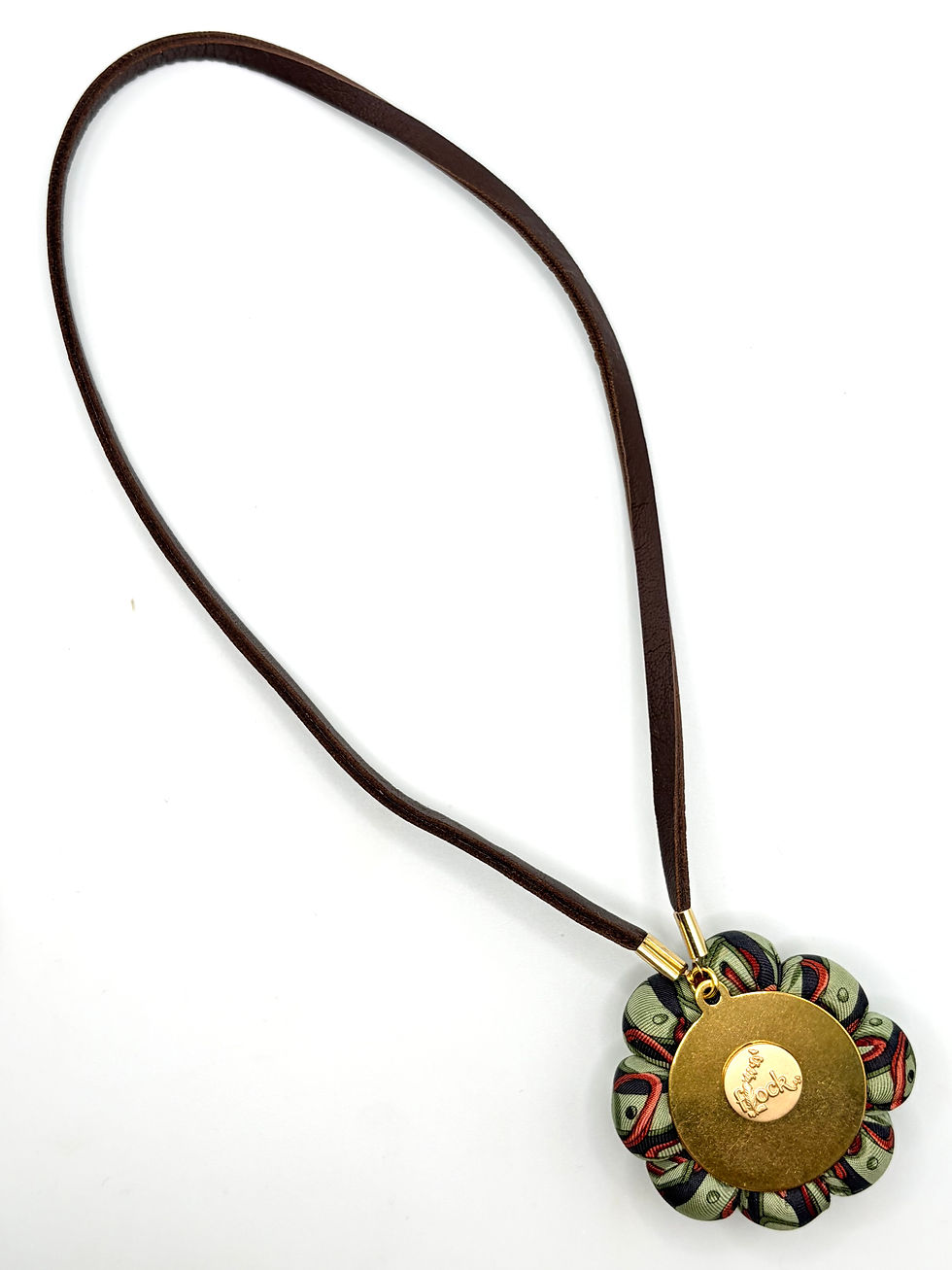 Thumbnail: Olive green belt print Scottie bag charm made from a vintage Gucci silk tie