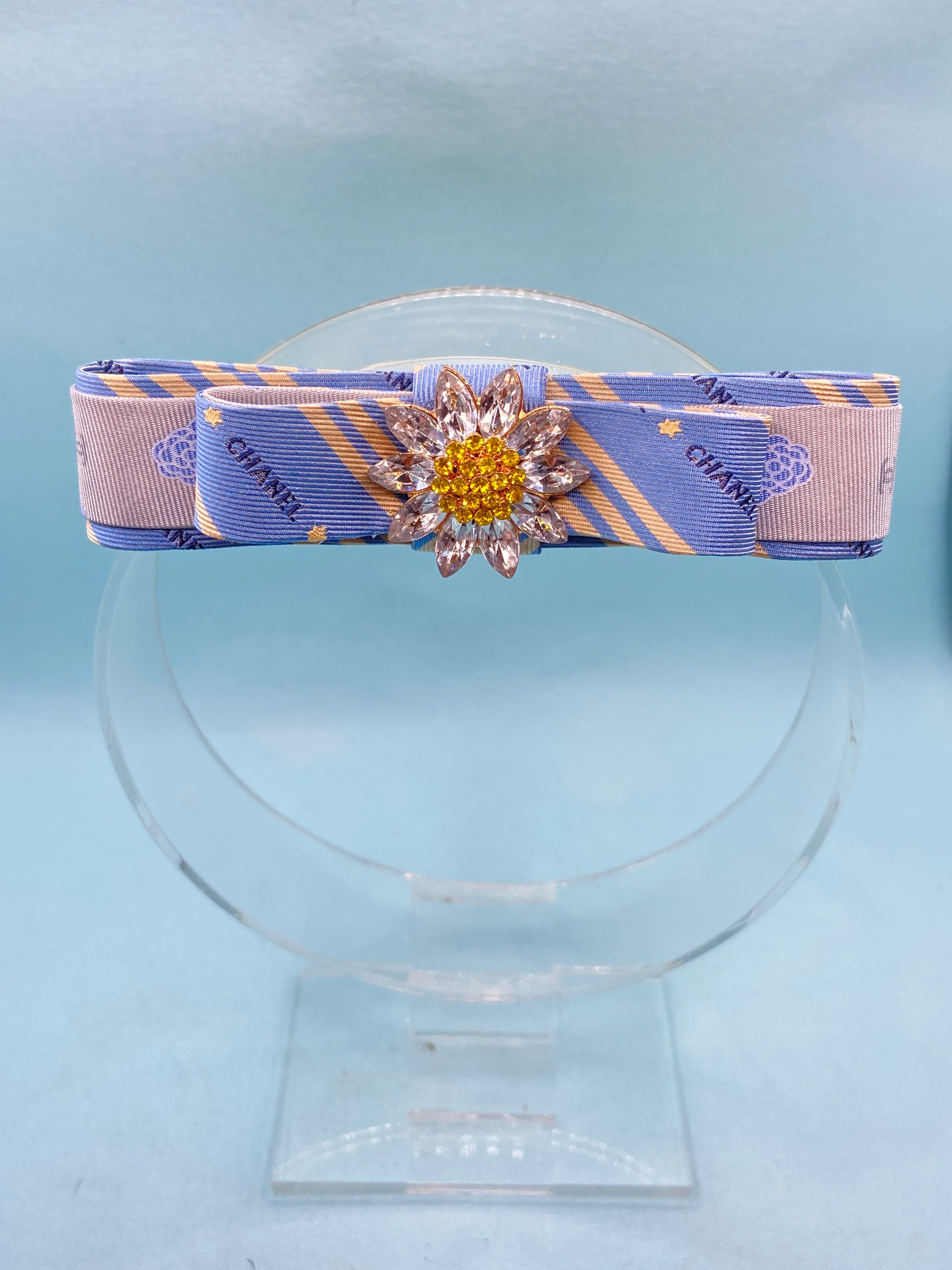 Blue & yellow pet couture collar made from a vintage Chanel silk tie