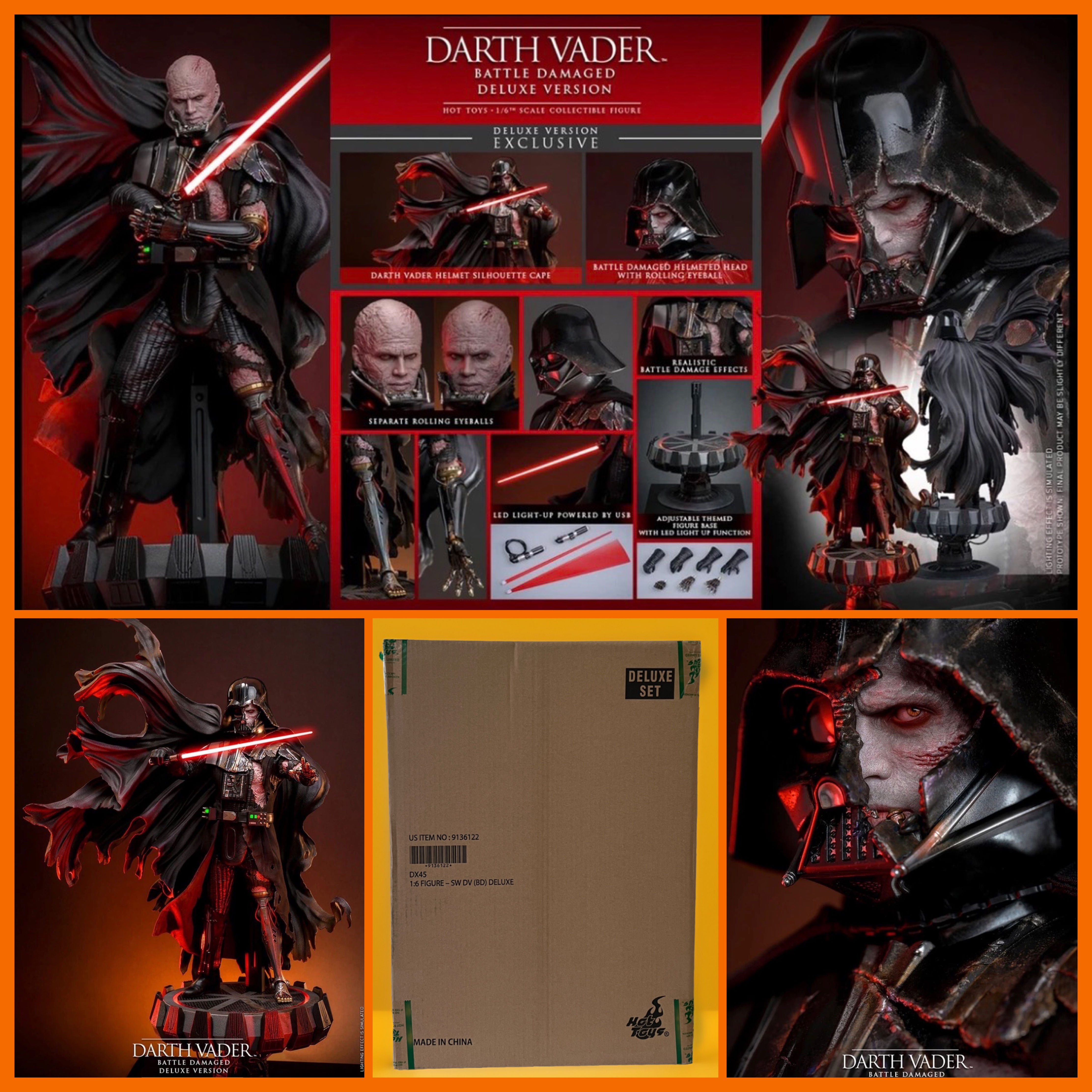 1/6 Hot Toys DX45 Darth Vader Battle Damaged Deluxe Version Figure