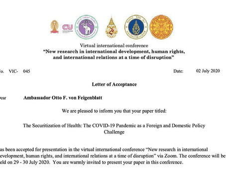 Dr. von Feigenblatt presents paper about the Securitization of COVID-19 at International Conference