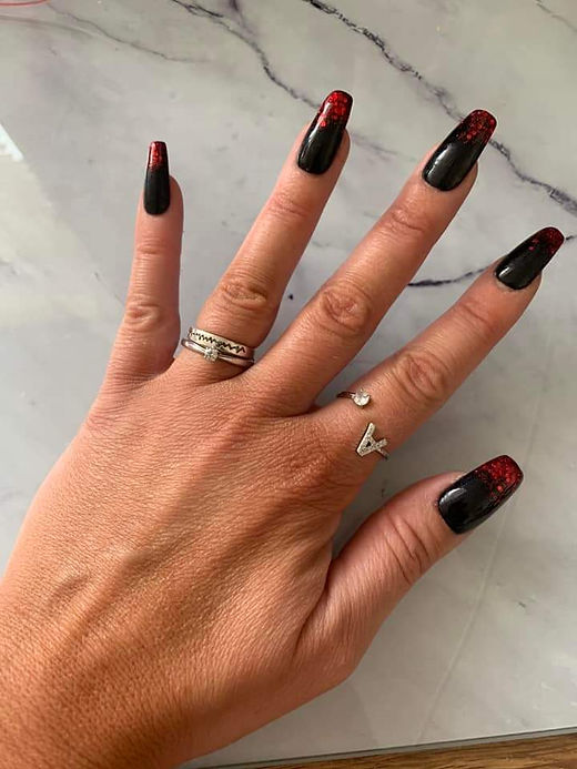 Black Red Glitter Fade Nails