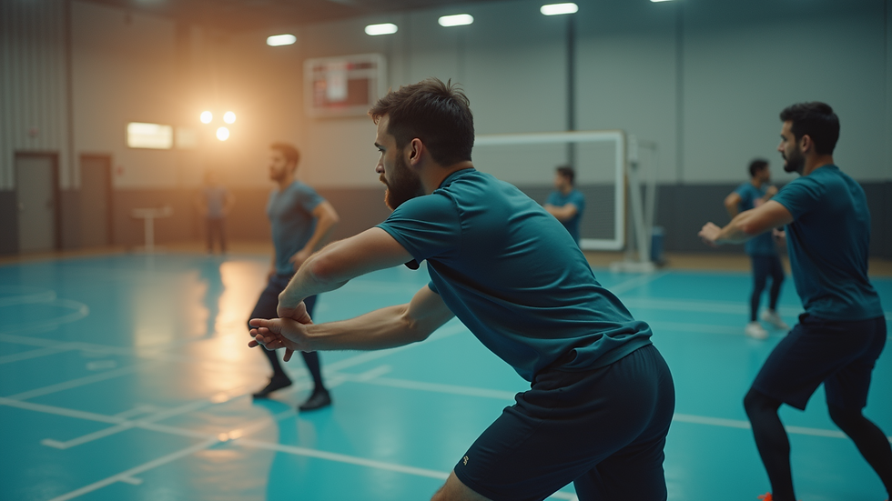 High angle view of a training session in progress