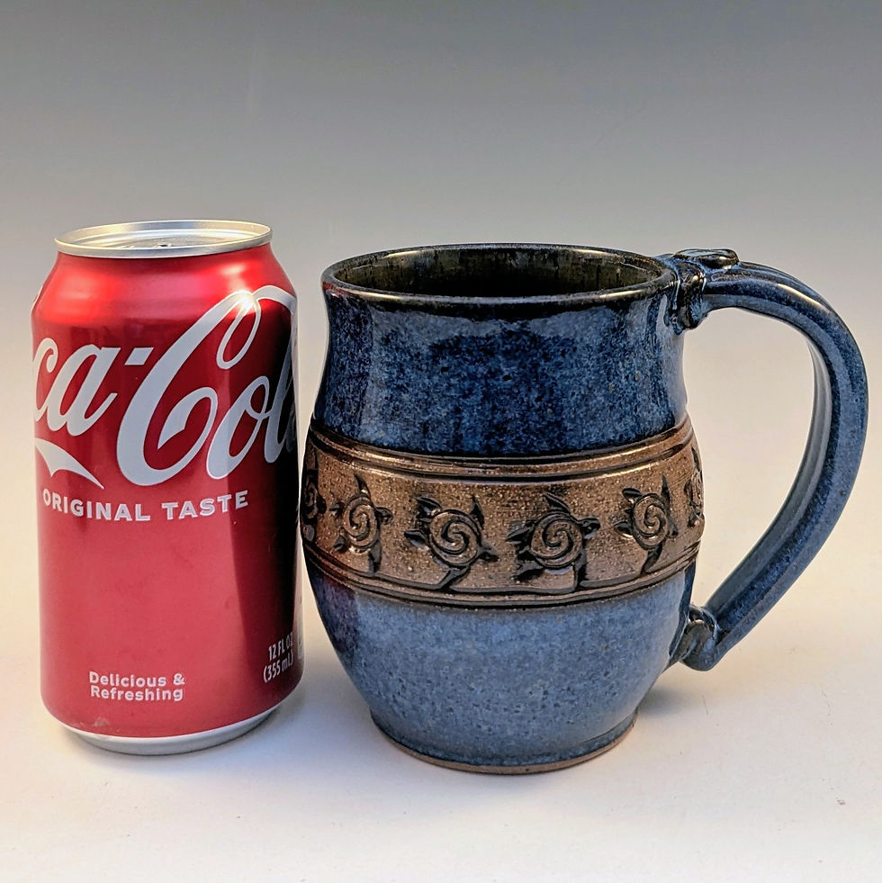 Thumbnail: Turtle band handmade stoneware pottery mug in blue 