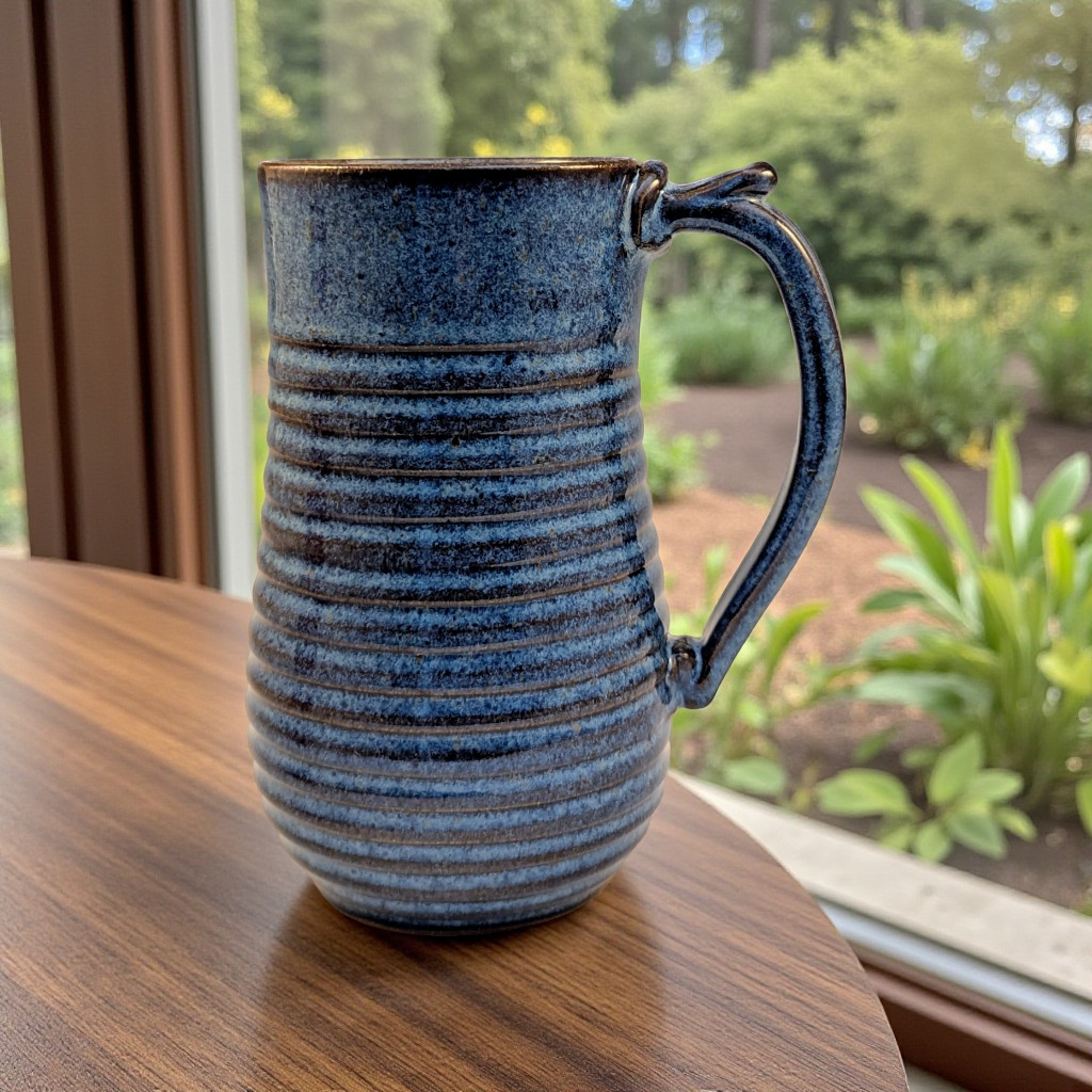 Extra tall blue carved mug