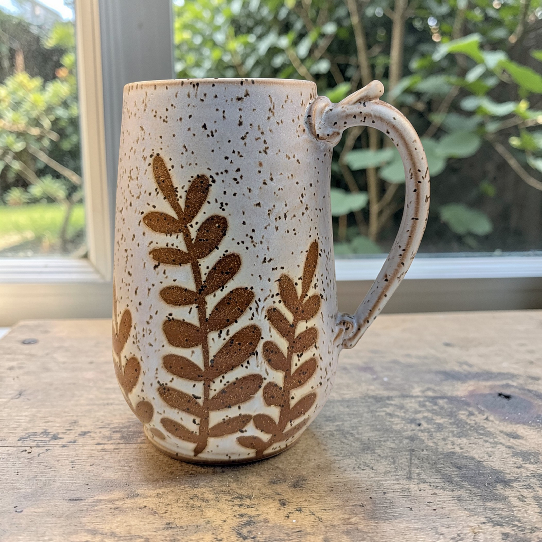 Extra big fern stoneware pottery mug 