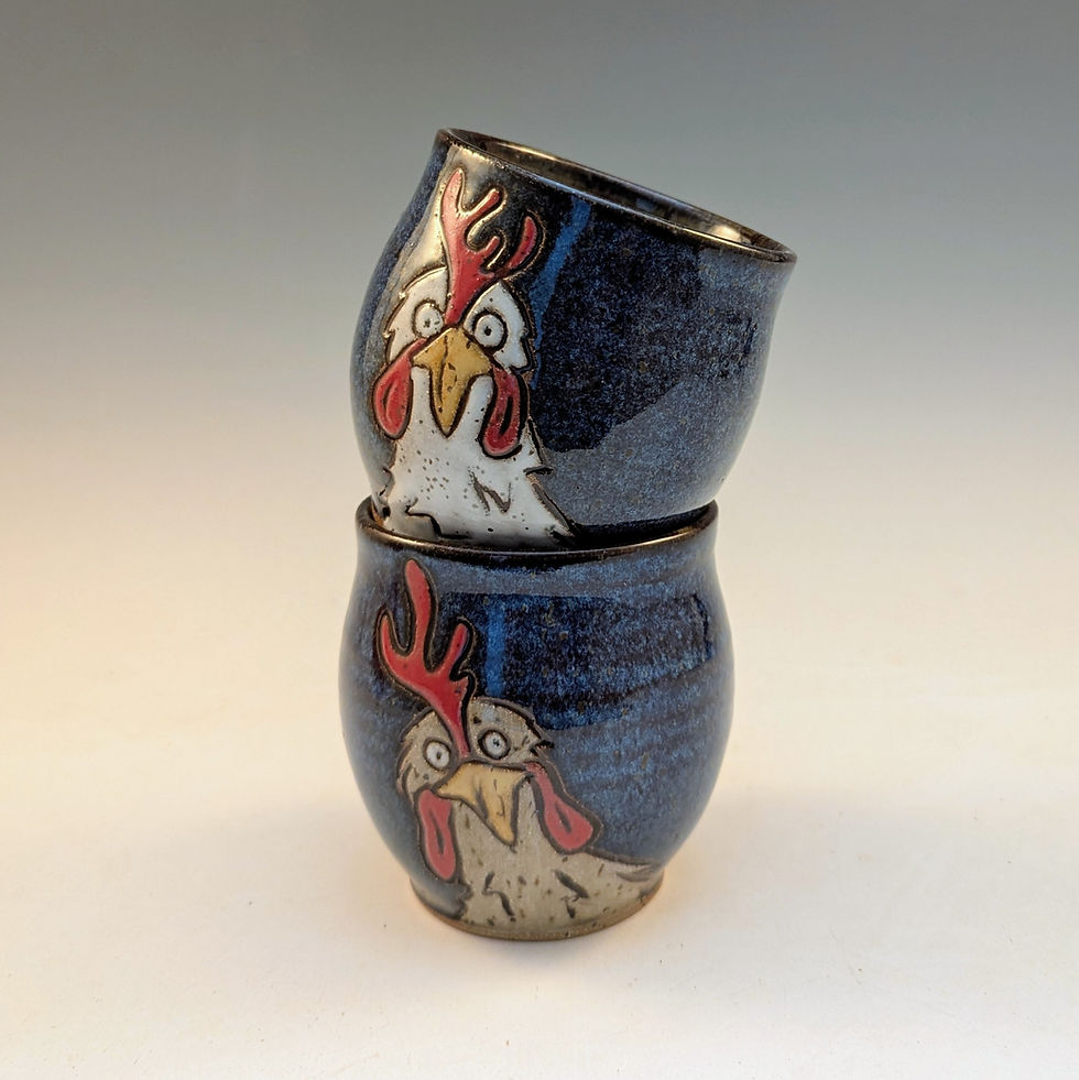 Thumbnail: Pair of chicken stoneware pottery wine cups