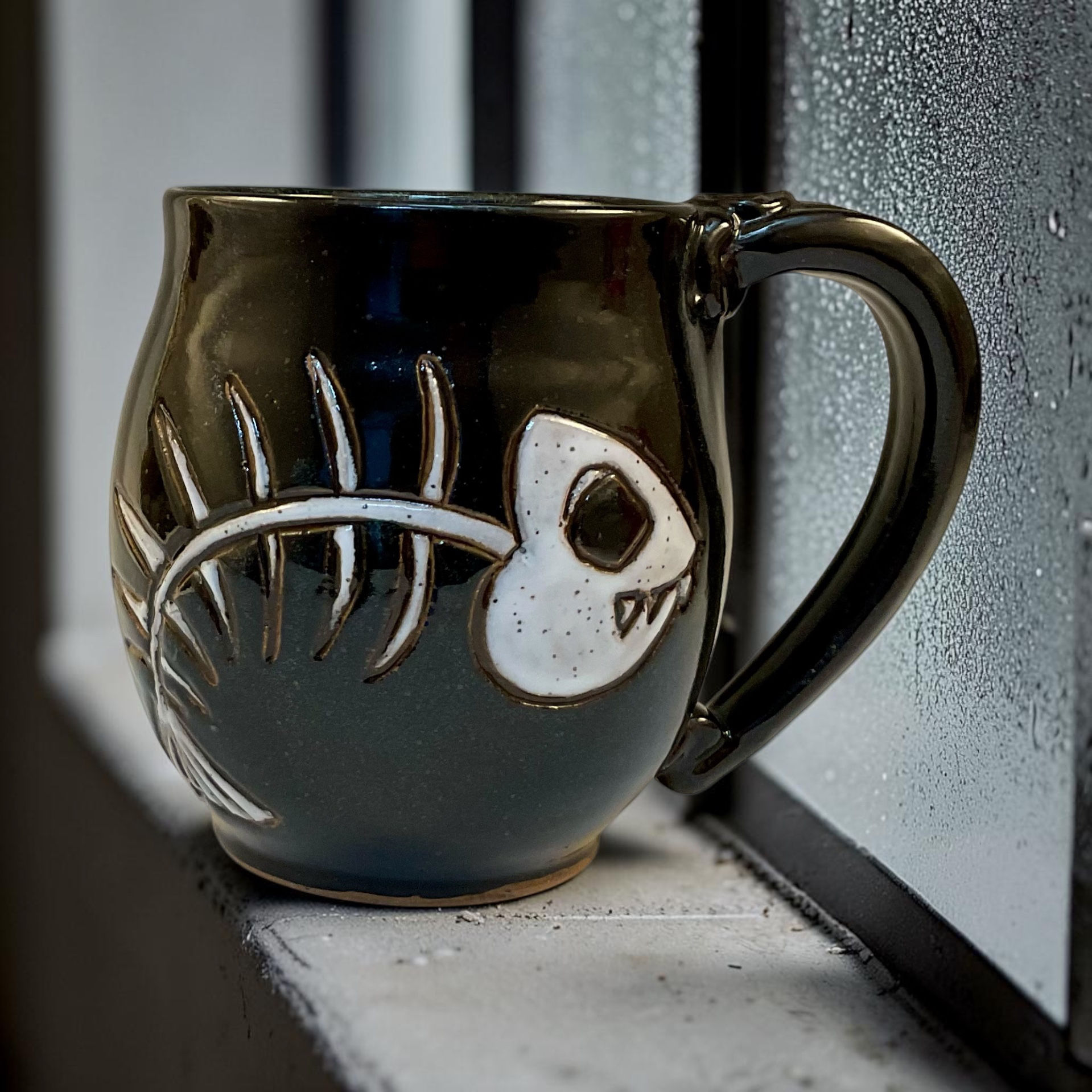 Fish bones handmade stoneware pottery mug