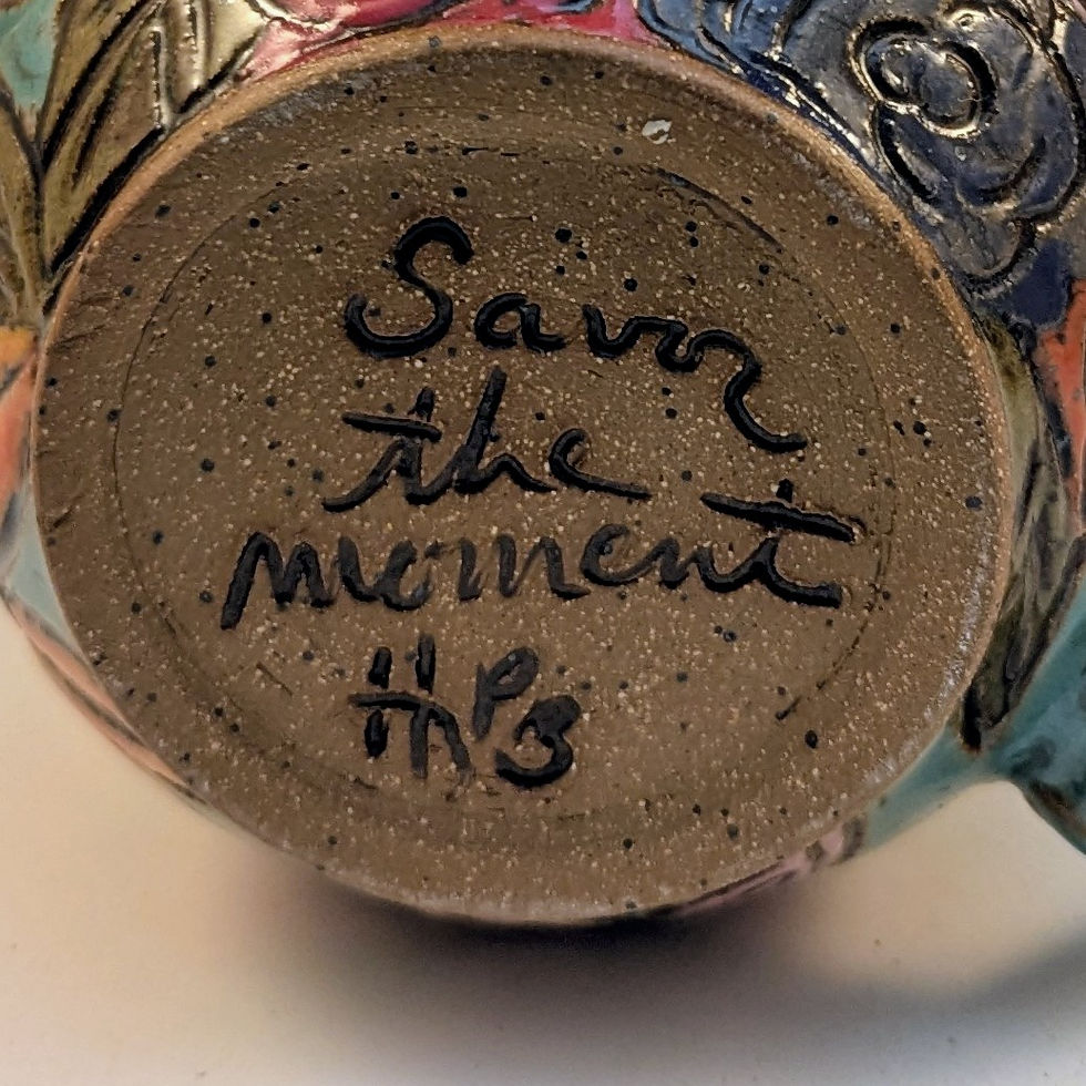 Thumbnail: Garden flower stoneware mug in light turquoise 