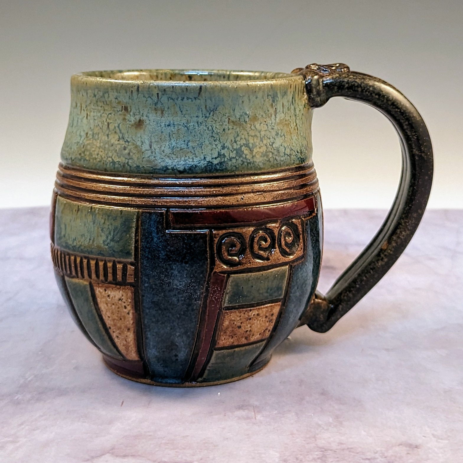 Patches quilt stoneware pottery mug