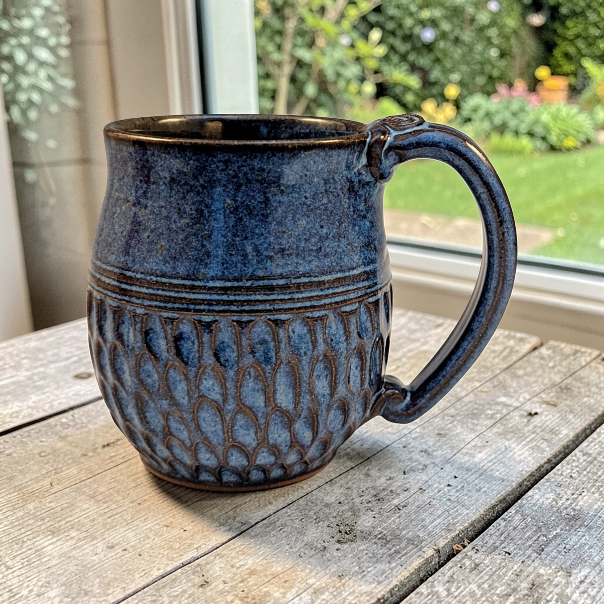 Blue divot stoneware pottery mug
