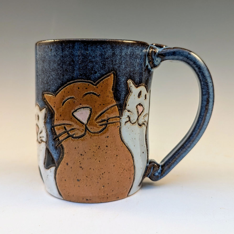 Thumbnail: Cat trio straight up stoneware pottery mug 