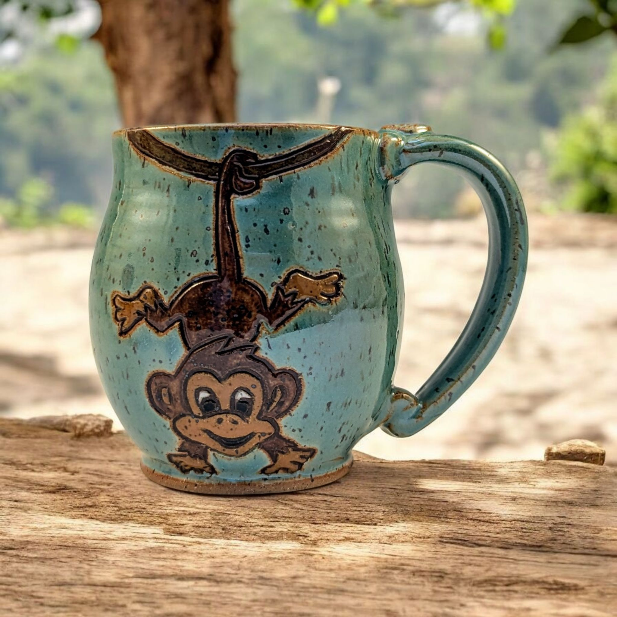 Monkeying around handmade stoneware pottery mug 