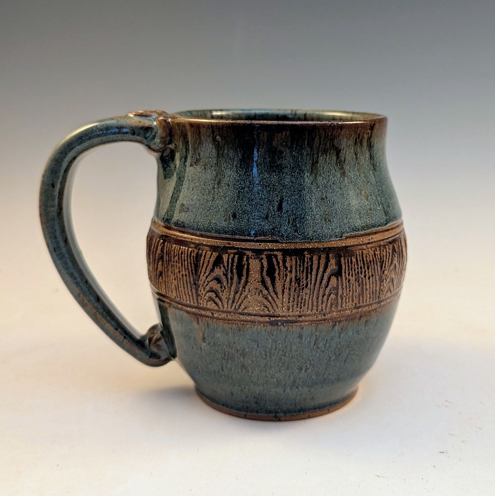 Thumbnail: Wood grain band stoneware pottery mug 