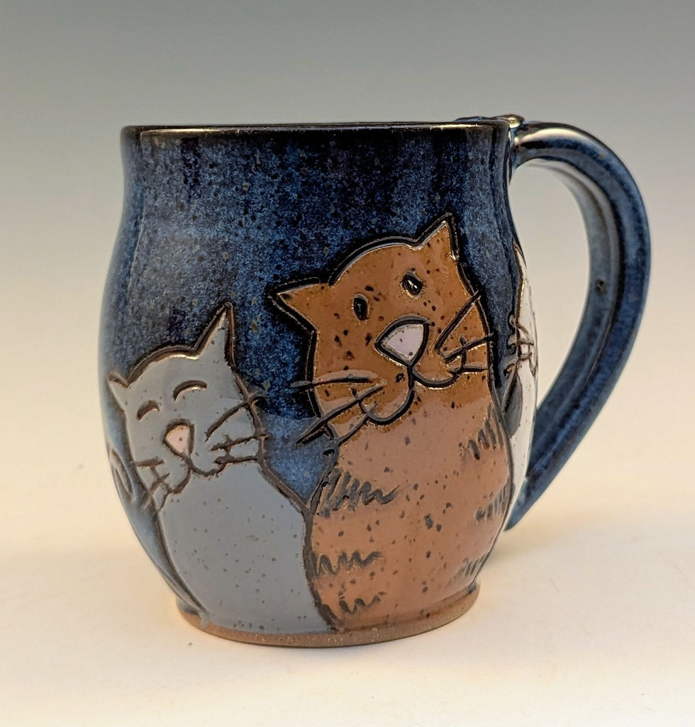 Thumbnail: Cat trio stoneware pottery mug 