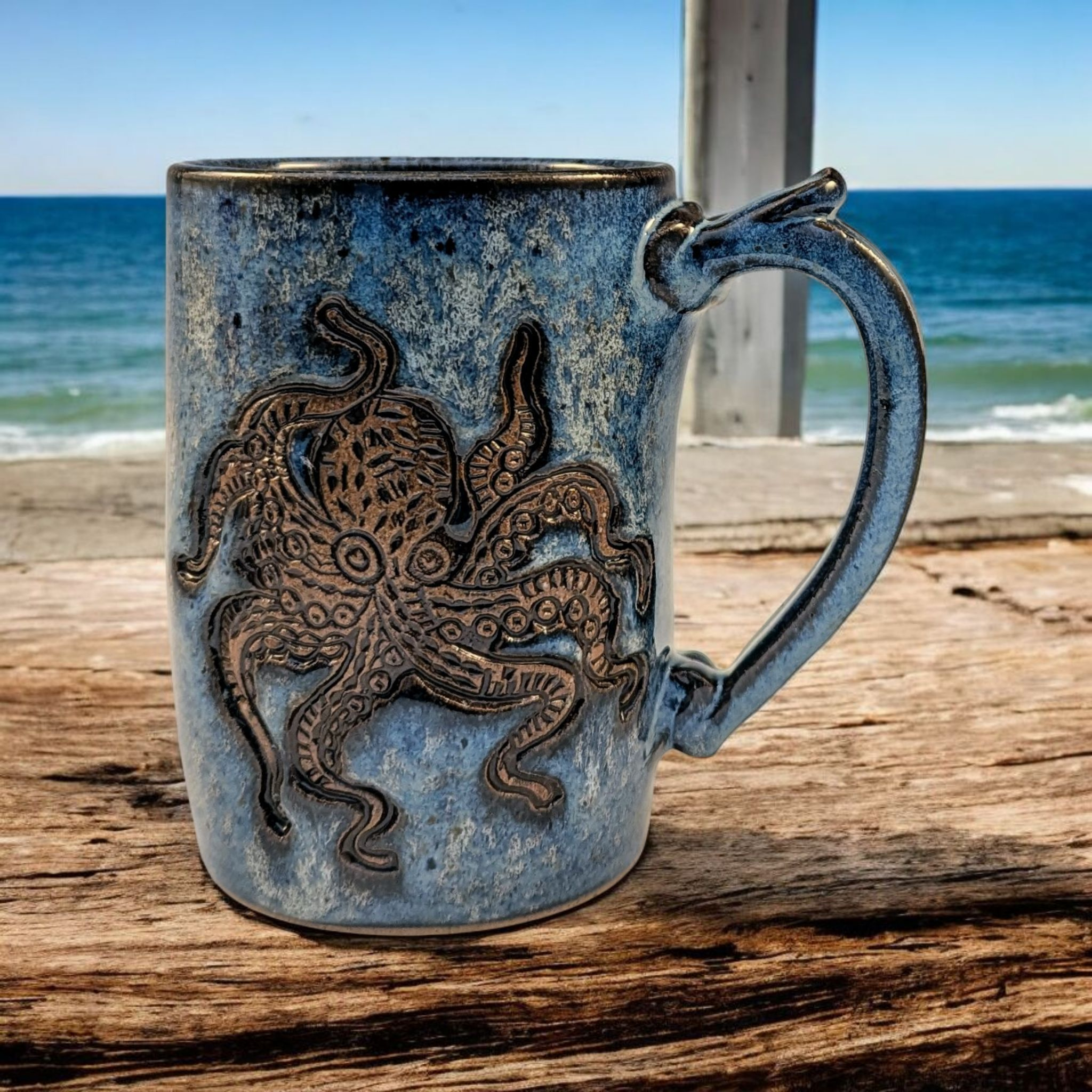 Extra big octopus handmade stoneware pottery mug