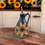 Thumbnail: Stoneware pottery sunflower oil bottle in blue