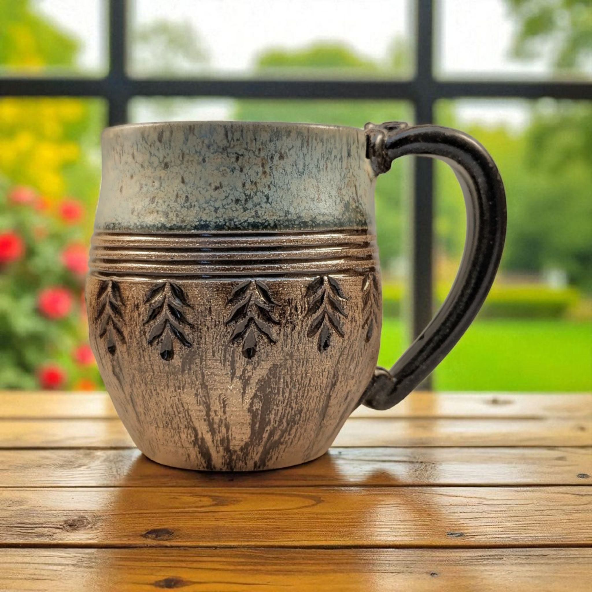 Agate bark and leaves stoneware pottery mug