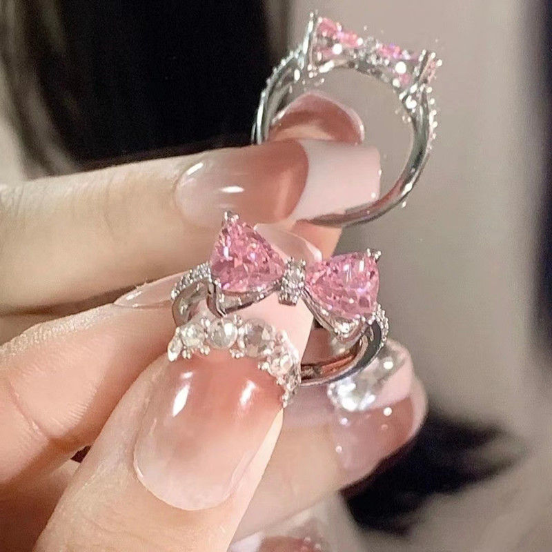 Princess Castle Pink Bow Zircon Micro-Inlaid Ring