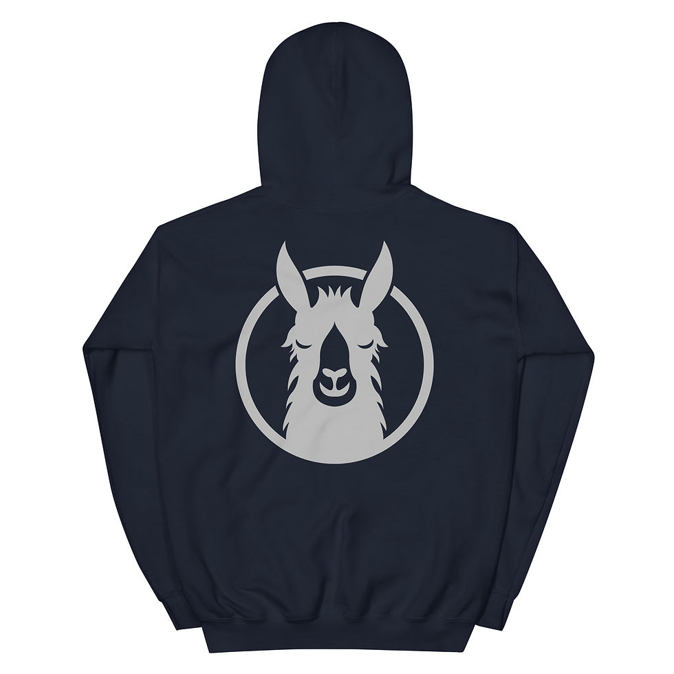 Thumbnail: Unisex Gildan 18500 heavy blend hoodie in grey, featuring a trio of Lonely Llama logos across the front, offering a soft, durable fit with a cozy fleece interior