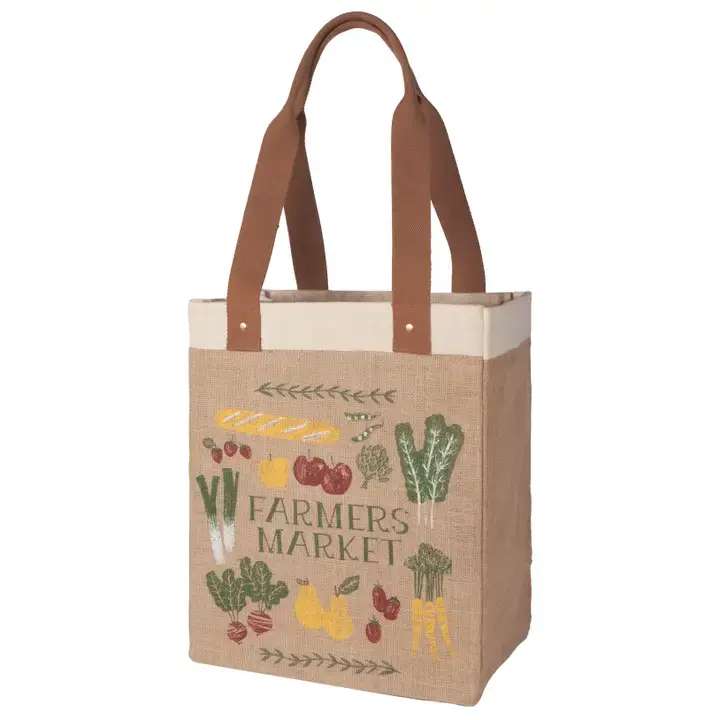 Farmers Market Large Burlap Shopping Bag