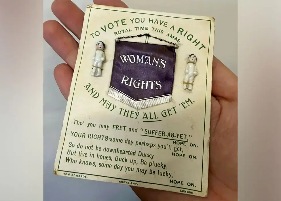 Rare 1910 Suffragette Christmas card resurfaces after a century