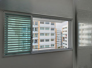 liding cat proof window grill installed in Singapore HDB service yard, aluminium frame with narrow 2-inch gaps for safe ventilation and pet protection
