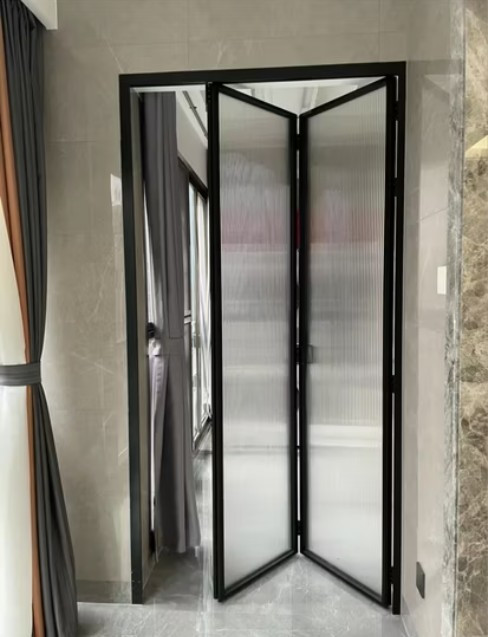 Ultra slim bifold door with fluted tempered glass for HDB bathroom in Singapore
