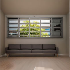 Cat proof window grill installed in Singapore HDB living room, aluminium horizontal bar design with narrow 2-inch gaps for pet safety and ventilation