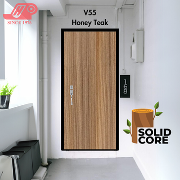 V55 Honey Teak Laminate Main Door For HDB Main Entrance in Singapore