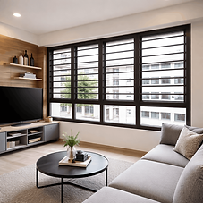 HDB BTO Flat Window Grille At Living Room - Black Aluminium Window Grill HH1 Design