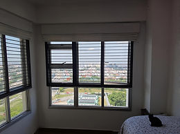 Cat proof slim grille installed in Singapore HDB bedroom, mild steel 6 mm slim bar design for modern look and safe protection for cats