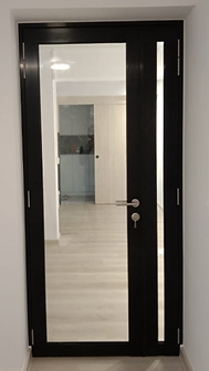Black Aluminium Gate With Tempered Glass Double Panel (4 by 7 Feet) Installed in Singapore HDB Flat
