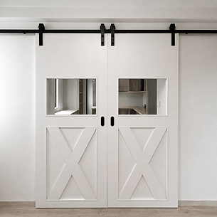 Kitchen Barn Door With Glass Panel In Singapore